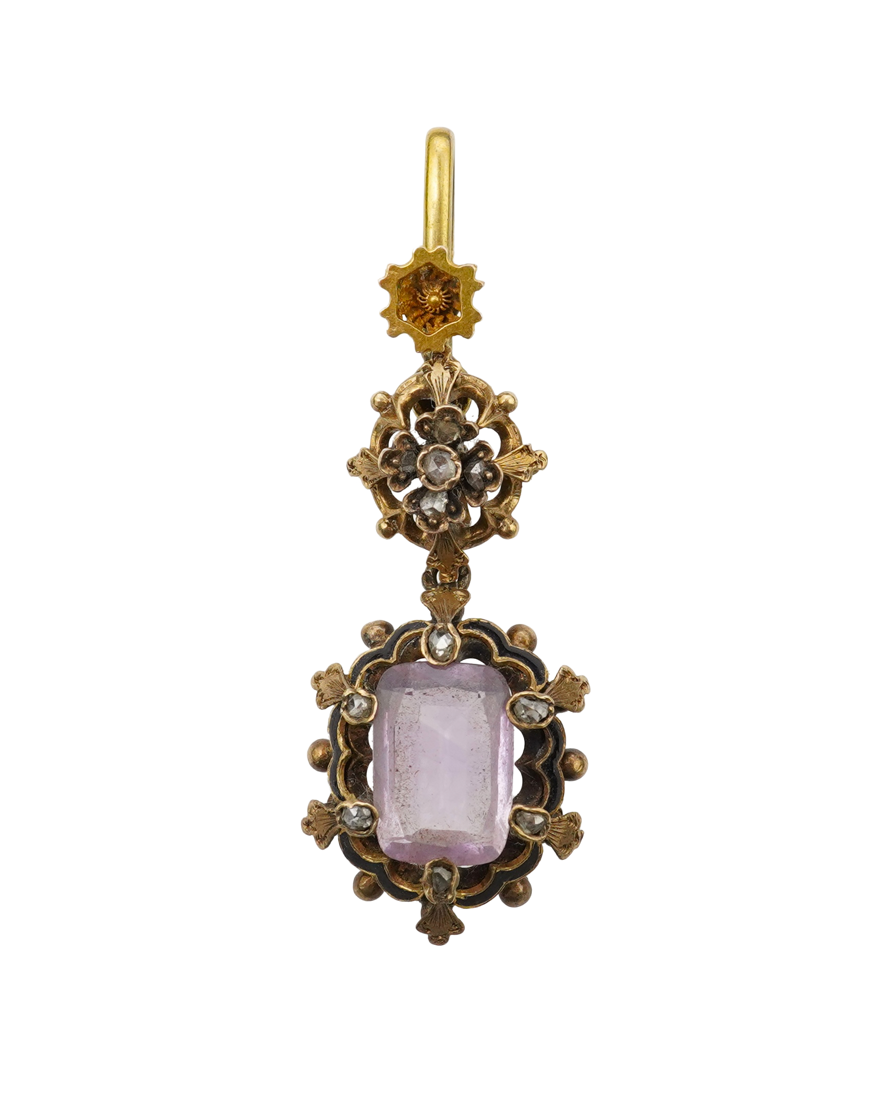 A Victorian amethyst and diamond pendant, mid 19th century composite